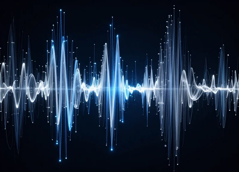 Abstract visualization of 58kHz acoustic magnetic waves flowing through a dark space.