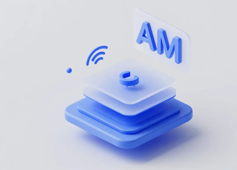 Isometric 3D model of a security signal module showing layered frequency compatibility