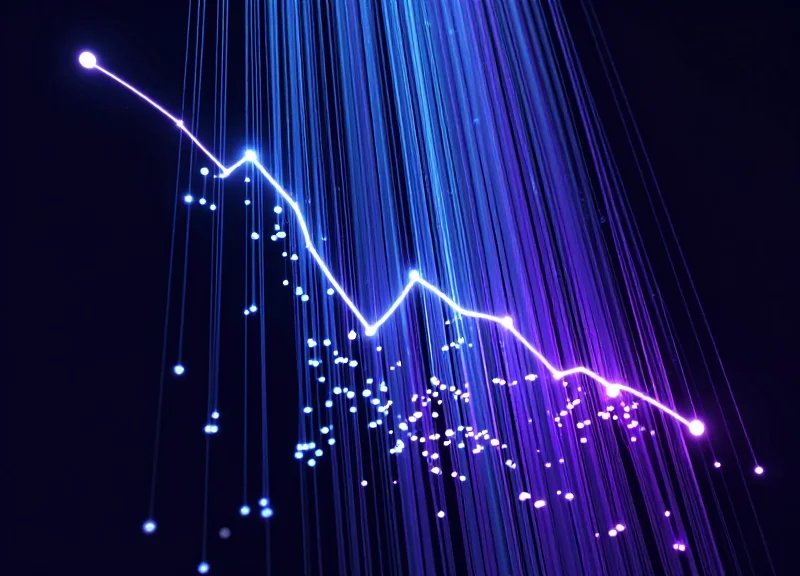 Abstract visualization of declining error rates and glowing data streams representing efficiency gains.