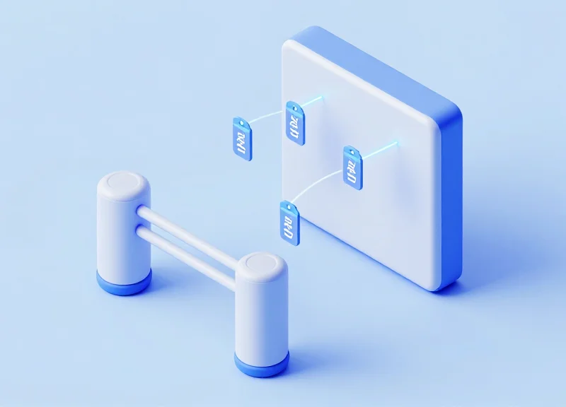 Isometric 3D model of an RFID and EAS security gateway system for retail exits.