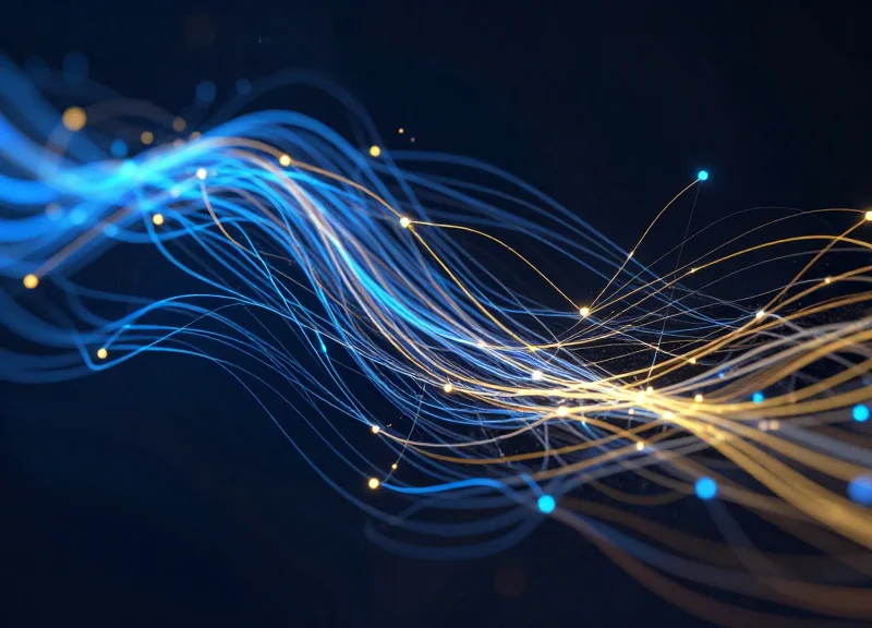 An abstract visualization of real-time data streams and interconnected nodes representing retail analytics.