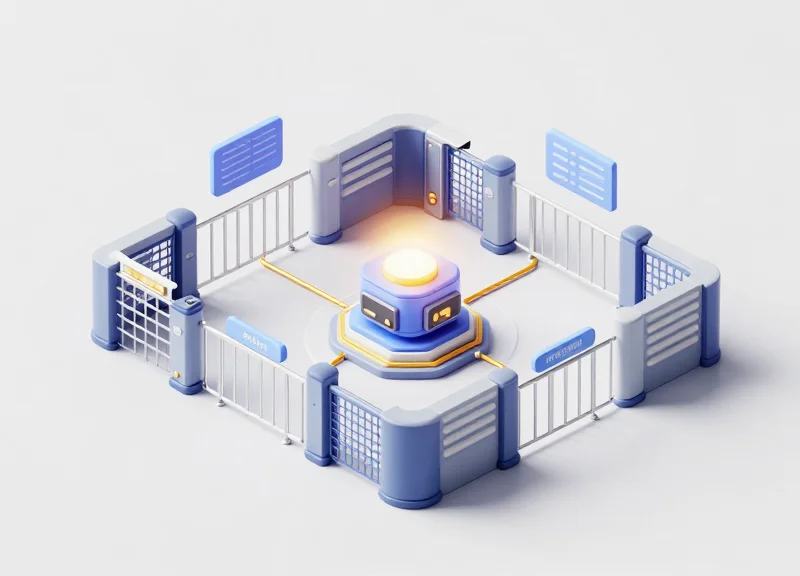 Isometric 3D model of a retail security ecosystem with RFID and AI servers