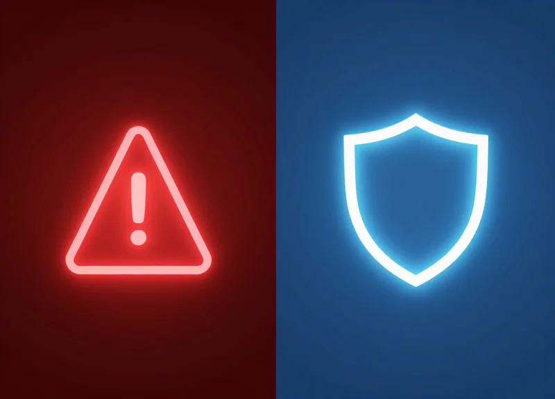 Comparison between reactive red-toned security alert and proactive blue-toned protection