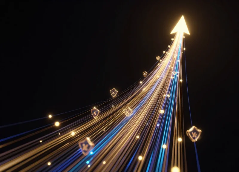 Abstract digital visualization representing the financial growth and return on investment of security systems.