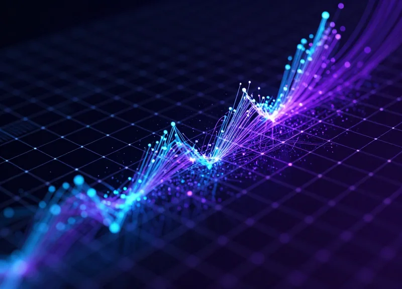 Abstract blue and purple data visualization showing computer vision scanning patterns and connectivity nodes