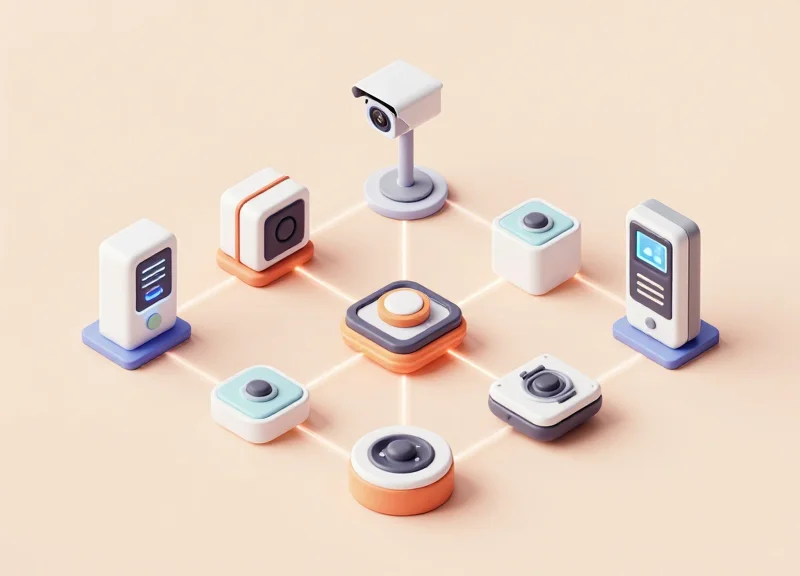 Isometric 3D diagram showing integrated EAS, RFID, and computer vision systems.