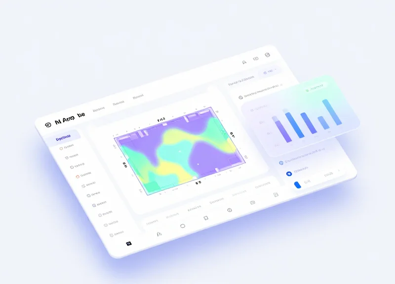 Abstract mockup of a retail analytics dashboard showing store foot traffic heatmaps.