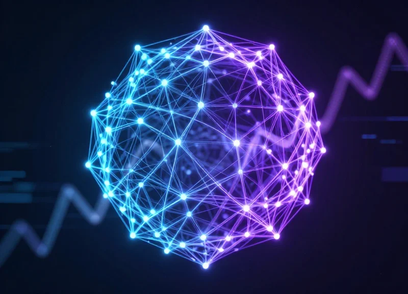 Futuristic data visualization of a neural network forming a protective digital shield.