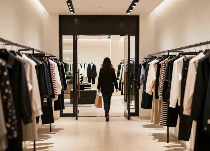 A modern retail store with a seamless checkout process and happy customers, emphasizing efficiency