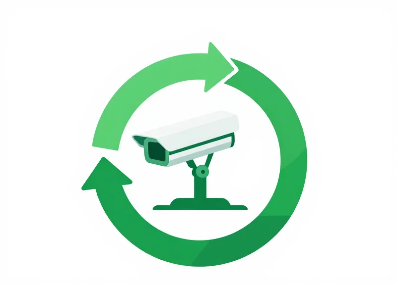 A flat vector illustration representing the circular economy with a security pedestal inside a green recycling loop.