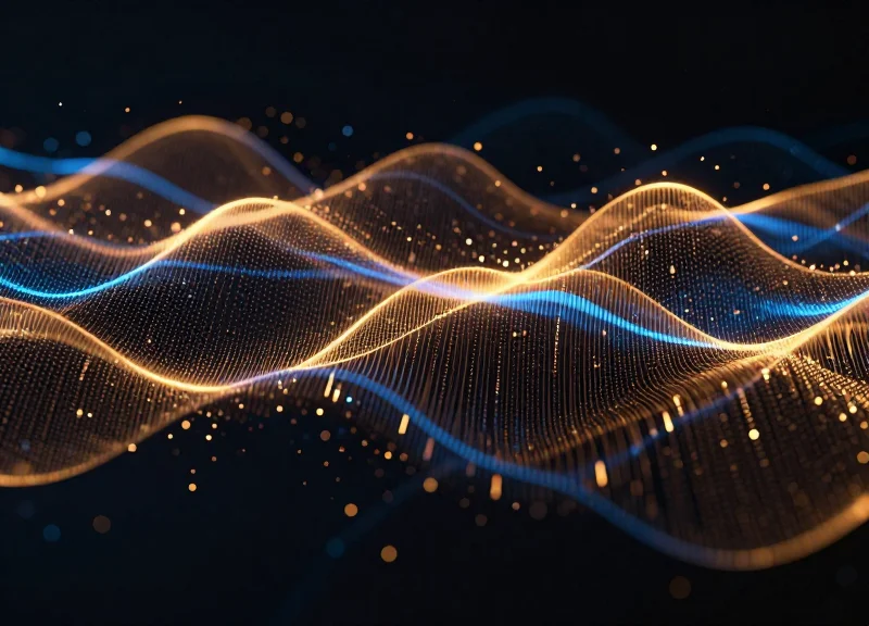 Abstract visualization of electromagnetic interference waves in a retail environment.