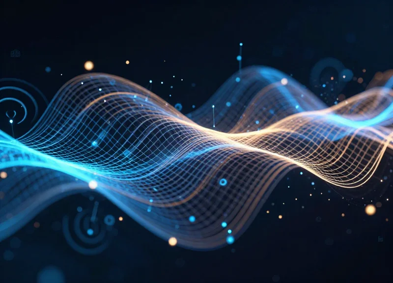 Abstract digital signal waves and glowing nodes representing technical detection resilience.