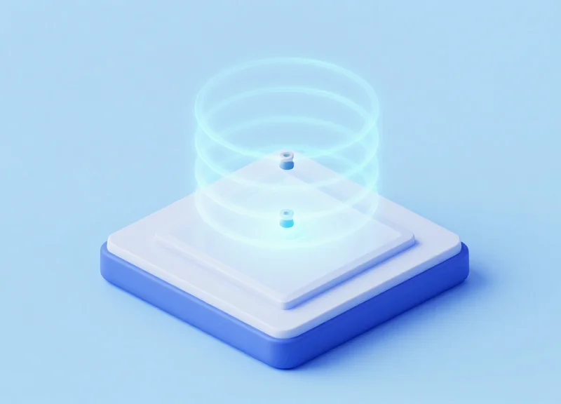 Isometric 3D model of a retail security pedestal with magnetic field detection layers