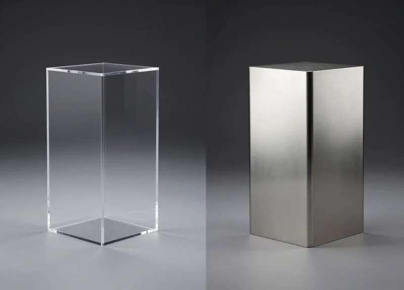 Side-by-side comparison of AM and RF security pedestal designs
