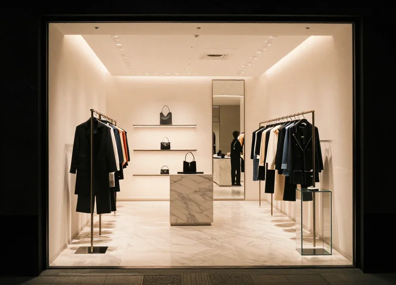 Discreet security pedestals at the entrance of a high-end luxury boutique