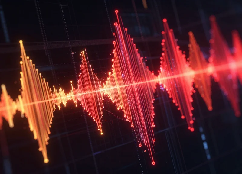 Abstract visualization of electromagnetic signal interference and radio frequency jamming nodes.
