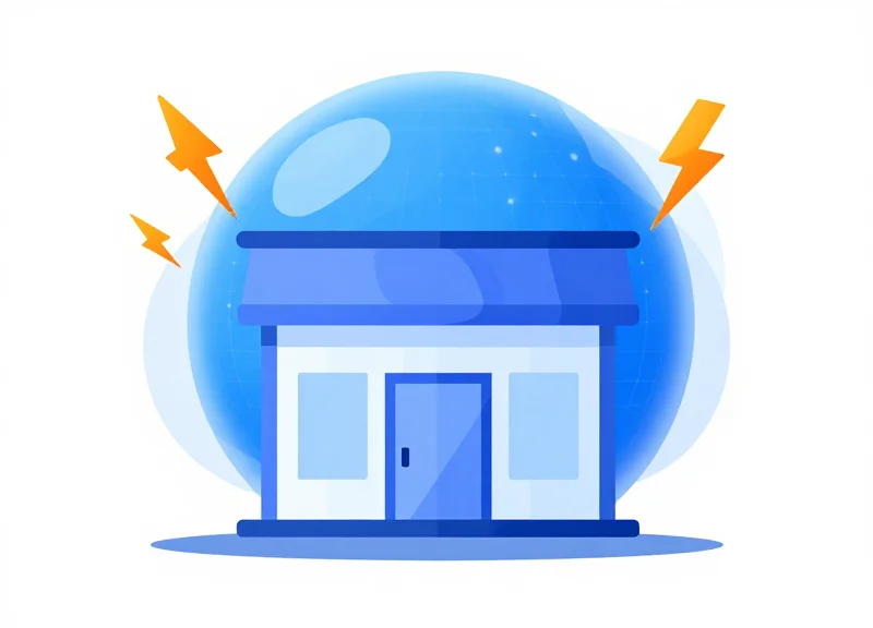 A conceptual illustration showing a retail store protected from signal pollution by a digital shield.