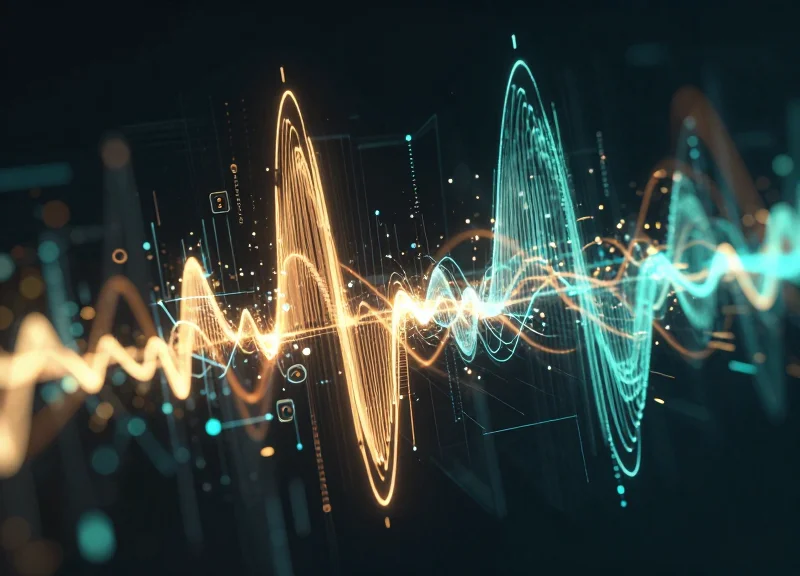 Abstract visualization of electromagnetic interference and signal waves clashing.