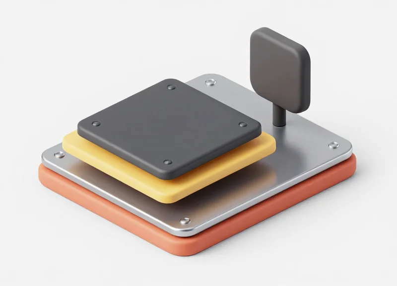 3D diagram of ferrite sheet shielding between an antenna and metal surface.