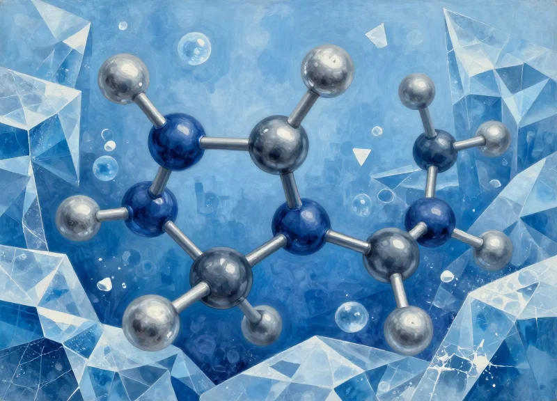 Abstract representation of molecular bonding in extreme cold conditions.
