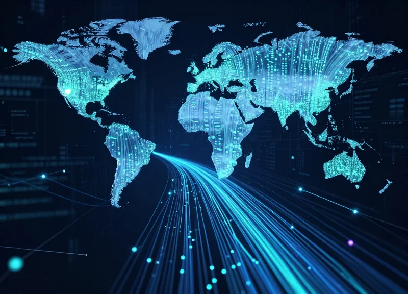 Abstract visualization of a proactive digital cold chain network with glowing data streams.