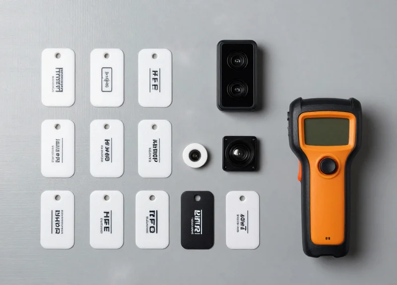 Organized collection of industrial RFID tags and handheld reader hardware