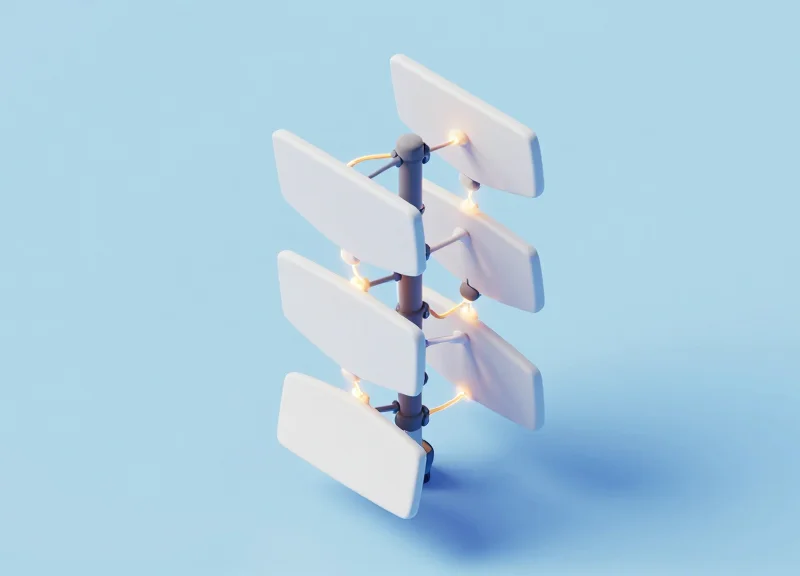 3D visualization of RFID antenna panels arranged in a specific array for optimized coverage.