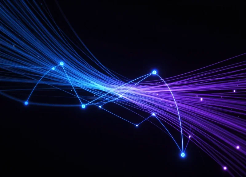 Abstract visualization of interconnected supply chain data streams across a dark global network.