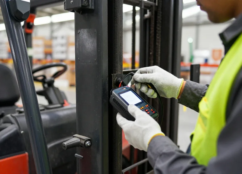 Professional installation of an RFID reader on a forklift mast