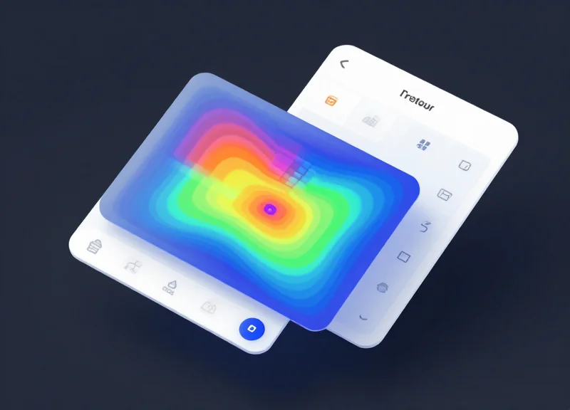 Modern software dashboard mockup with a color-coded heatmap of a warehouse floor plan.