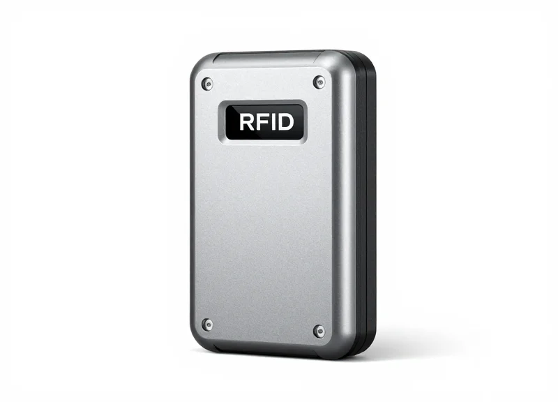 A heavy-duty ruggedized RFID reader enclosure designed for industrial forklift environments.