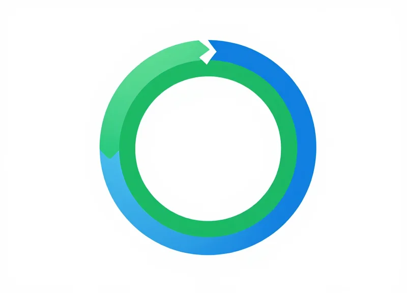 A flat vector illustration representing a circular supply chain with a continuous green and blue infinity loop.