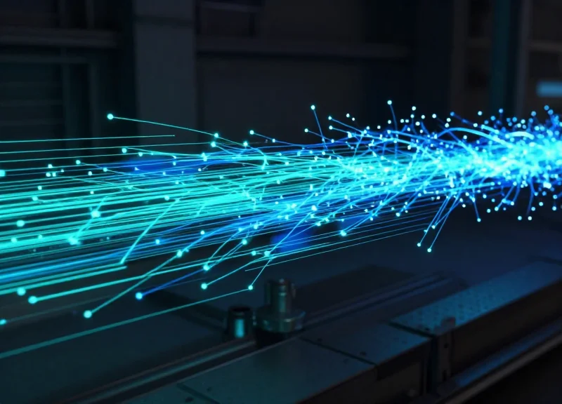Abstract visualization of high-speed data streams representing rapid RFID asset tracking.