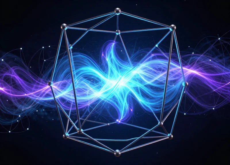 Abstract visualization of electromagnetic shielding containing radio frequency signals within a geometric tunnel structure.