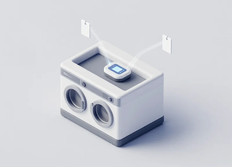 Isometric 3D model of an RFID scanning station for hotel linens