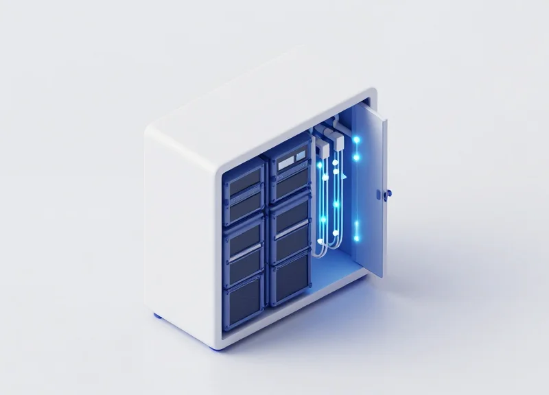 Isometric 3D view of a medical cabinet integrated with a hospital network