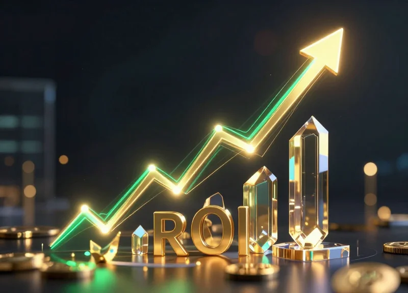 Upward trending golden light trails representing financial return on investment