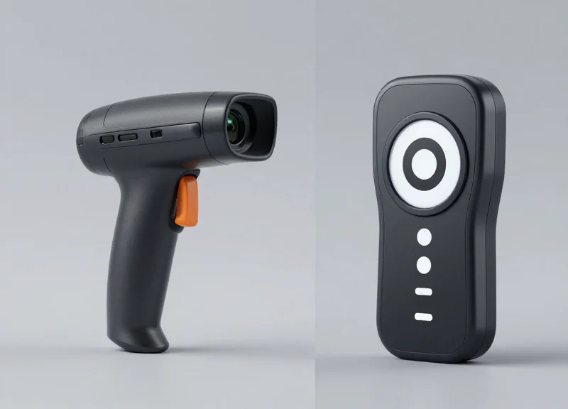 Side-by-side comparison of a traditional barcode scanner and a modern RFID handheld reader.