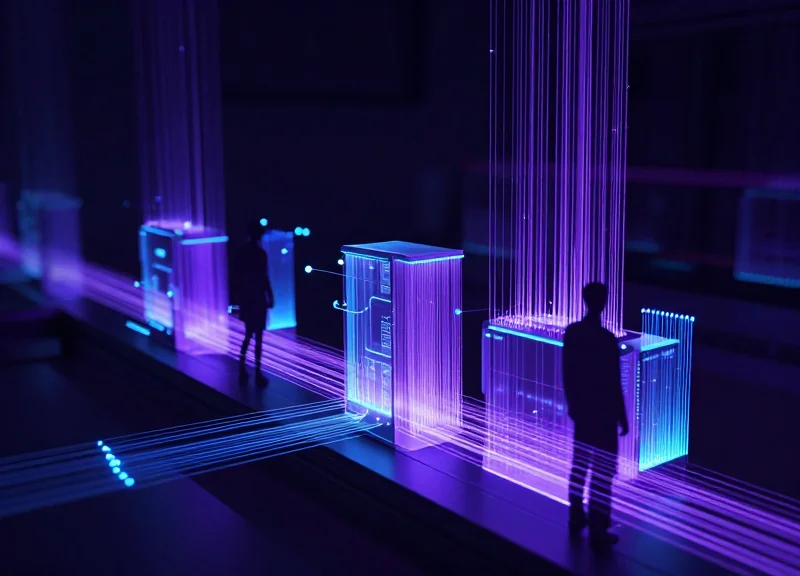 Futuristic laboratory vision with advanced digital data streams