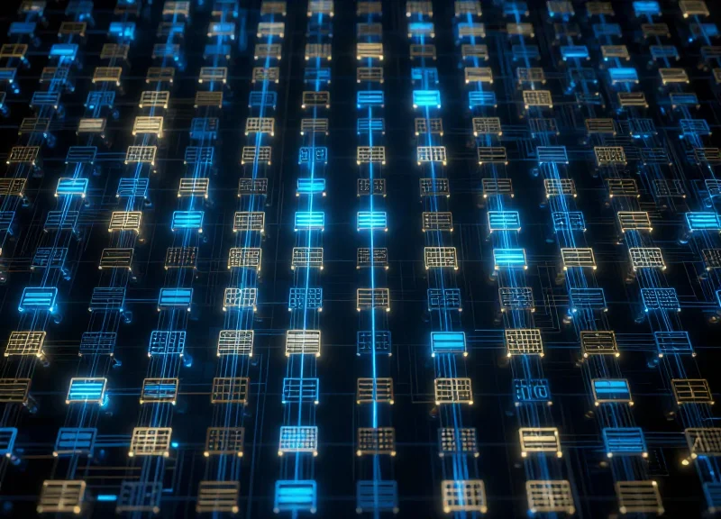 Abstract digital visualization of high precision inventory data and glowing nodes
