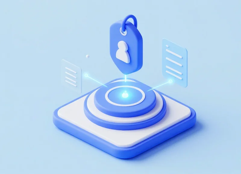 Isometric 3D model representing the integration of RFID and EAS technologies for retail security and inventory.
