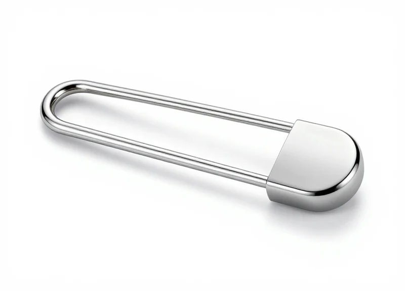 A professional studio shot of a high-quality non-damaging RFID pin designed for delicate fabrics.