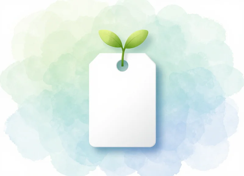 Abstract illustration of a security tag made from plant-based materials with a small green sprout.
