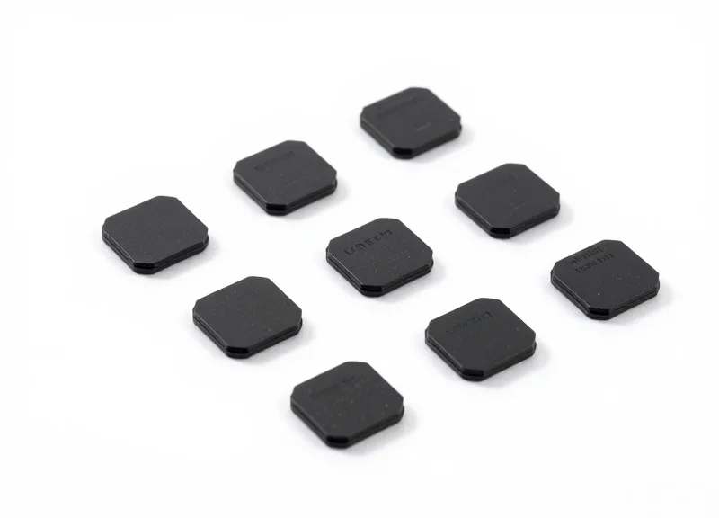 Various types of high-frequency and UHF RFID tags laid out on a clean white background.