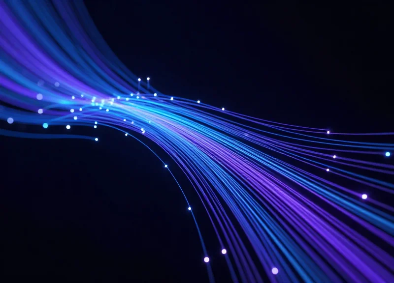 Abstract glowing data streams connecting nodes representing shoes in a global distribution network.