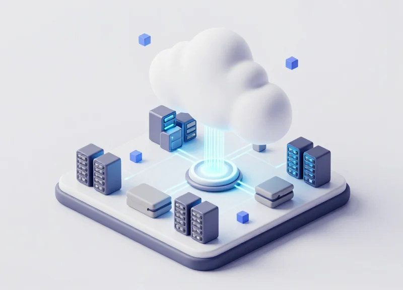 3D isometric diagram of a luxury boutique connected to cloud-based security sensors.