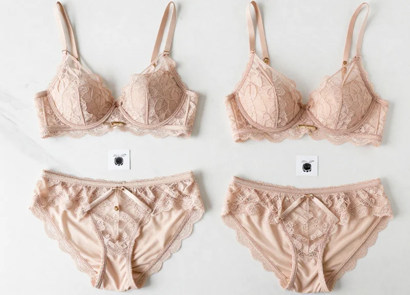 Neatly arranged lingerie and RFID tags on a high-end surface representing inventory precision.