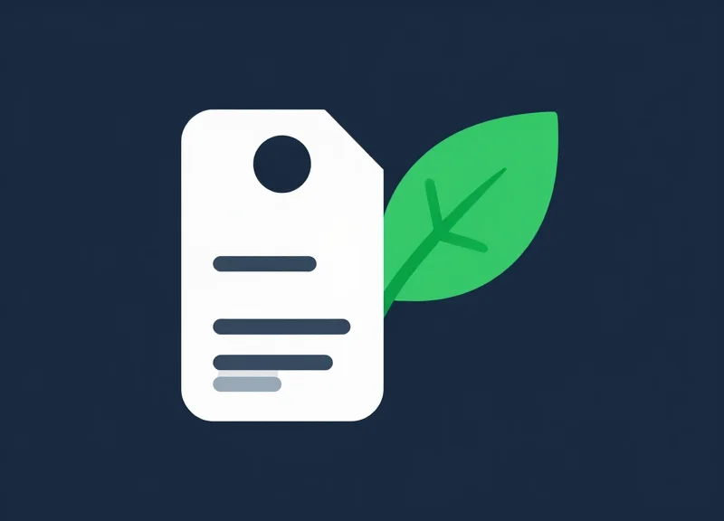 Minimalist vector illustration of a digital tag merging with green foliage to represent eco-friendly logistics.