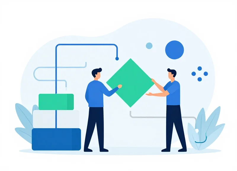 Conceptual illustration of a business leader placing a final piece into a technology framework.