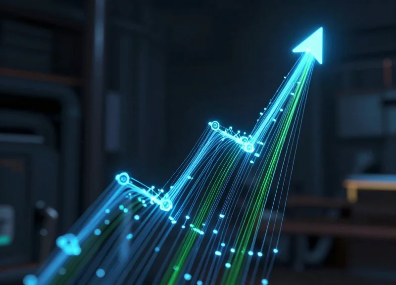 Abstract data visualization of rising financial ROI in an industrial context.